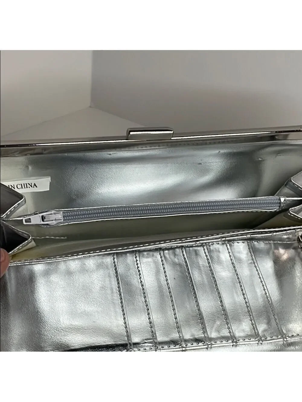 Gold and Silver Textured Clutch with Secure Closure